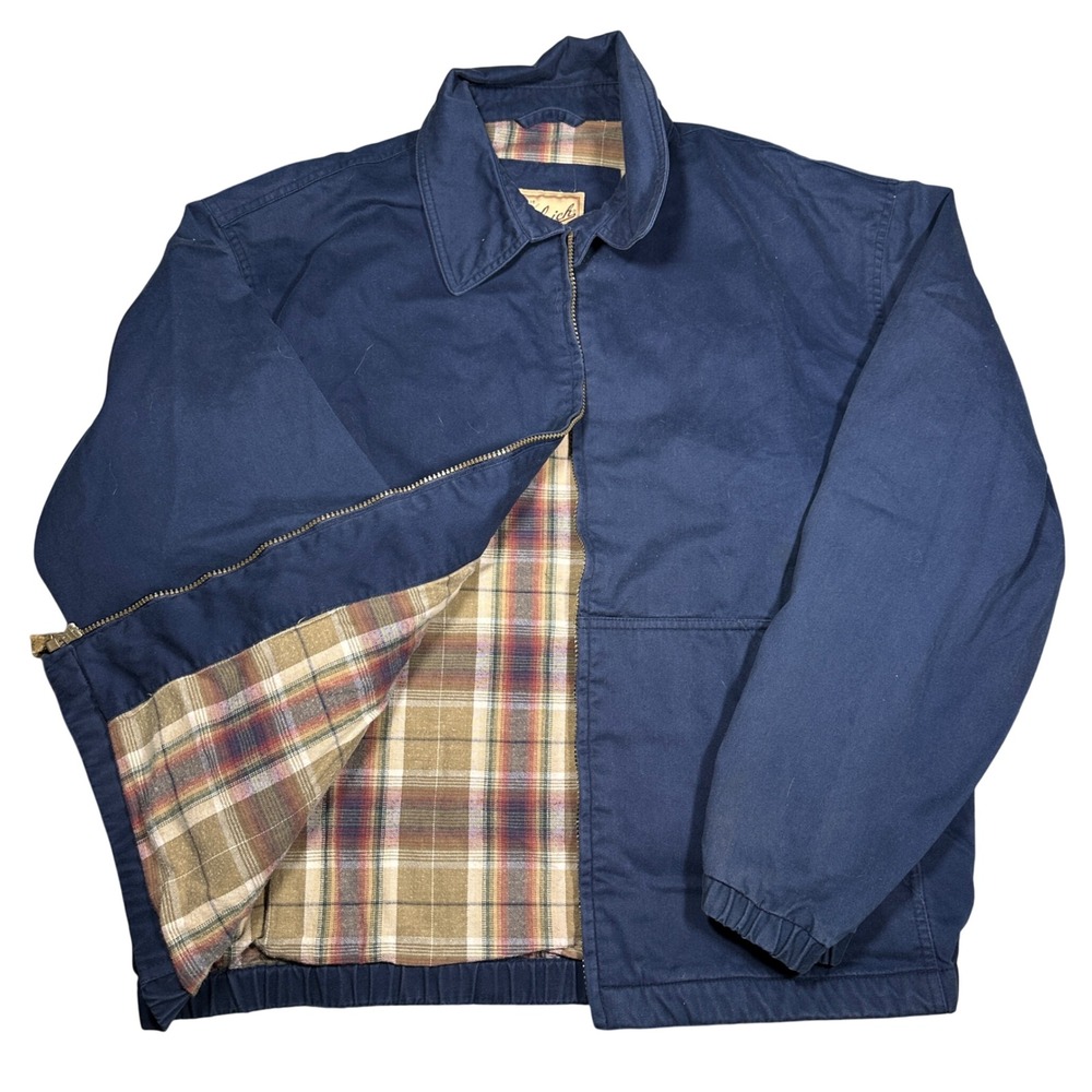 Woolrich Mens Navy Blue Harrington Jacket Plaid Lined Workwear XL 15350